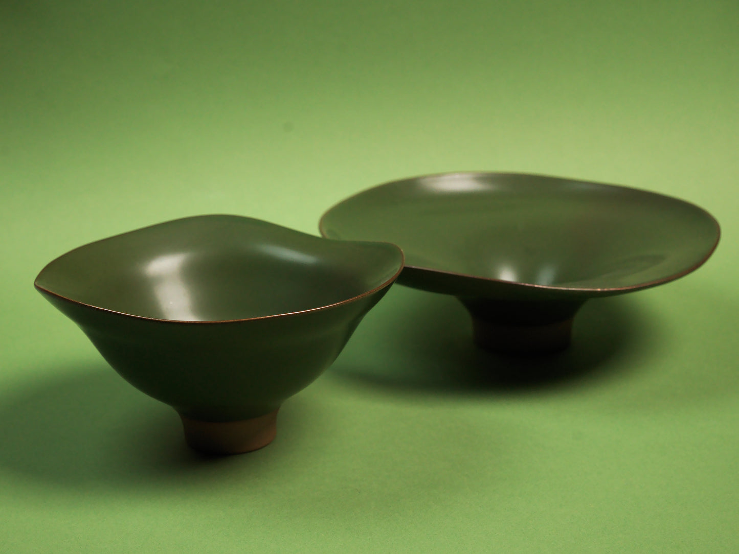 JADE MATTE GLAZE CERAMIC BOWL / DEEP PLATE SET