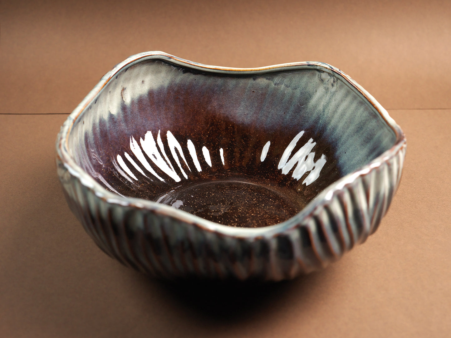 BROWN REACTIVE GLAZE CERAMIC JUMBO BOWL SET