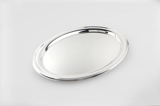 SILVER PLATING GLASS OVAL TRAY SET